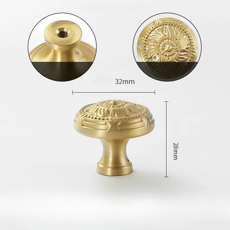 1pcs Round Brass Gold Furniture Handles For Drawers Bathroom Kitchen Storage Cabinet Pulls Wardrobe Shoe Cupboard Door Knob