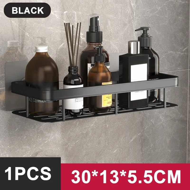 Bathroom Shelf Kitchen Storage Organizer Aluminum Alloy Shower Shelf Bathroom Accessories No Drilling Wall Shelf