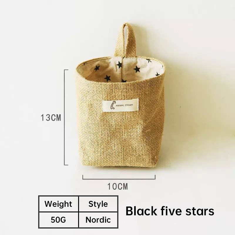 Cotton and Linen Storage Hanging Bag Wall Hanging Behind The Door Tabletop Debris Jute Storage Bag Bathroom