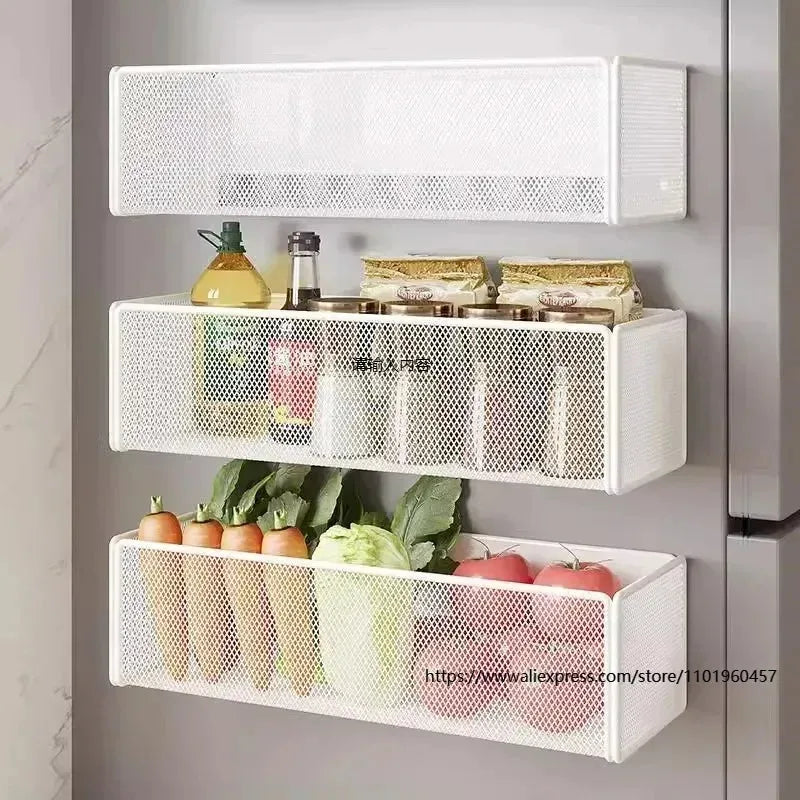 Strong Magnetic Refrigerator Side Hanging Rack, No-Drill Kitchen Gap Storage Basket, Organizer Bin for Seasoning & Small Items