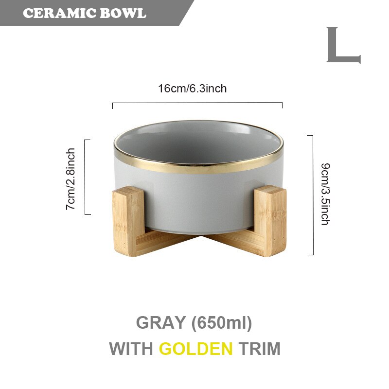 Elevated Ceramic Pet Bowl with Bamboo Stand