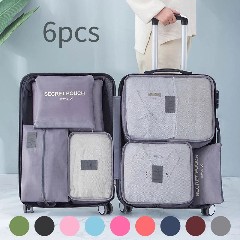 6-Piece Waterproof Packing Cubes Set – Travel Luggage Organizer Bags for Clothes & Accessories