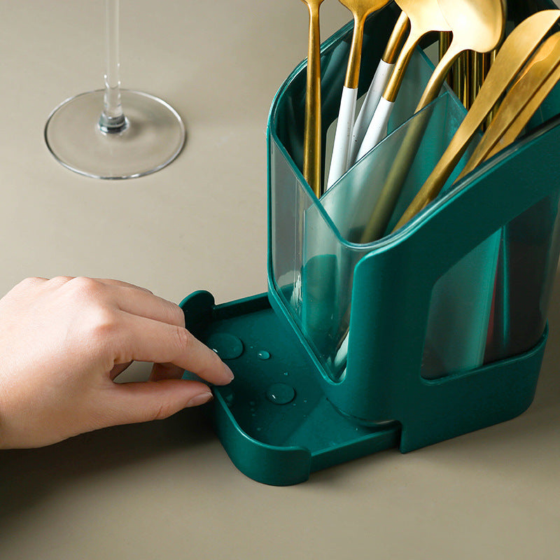 Modern Kitchen Utensil Holder with Drain Tray | Large Capacity Chopstick & Cutlery Organizer