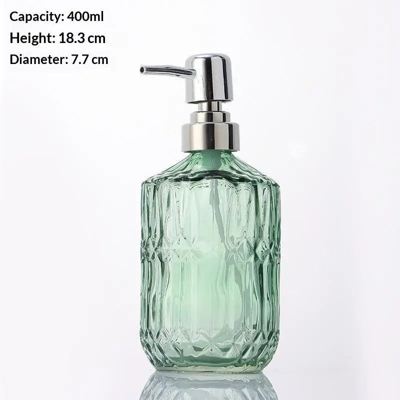Diamond Textured Glass Hand Soap Dispenser Rustproof Pump for Bathroom Kitchen Countertop Decorative Storage Jar