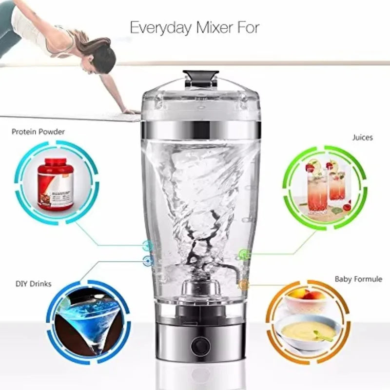 Custom Color 450ml Food Grade Vortex Stirrer Protein Sport Shaker Bottle Portable USB Rechargeable Gym Mixer Cup