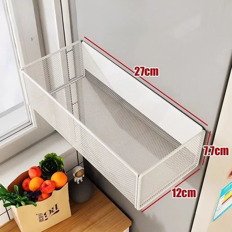 Strong Magnetic Refrigerator Side Hanging Rack, No-Drill Kitchen Gap Storage Basket, Organizer Bin for Seasoning & Small Items