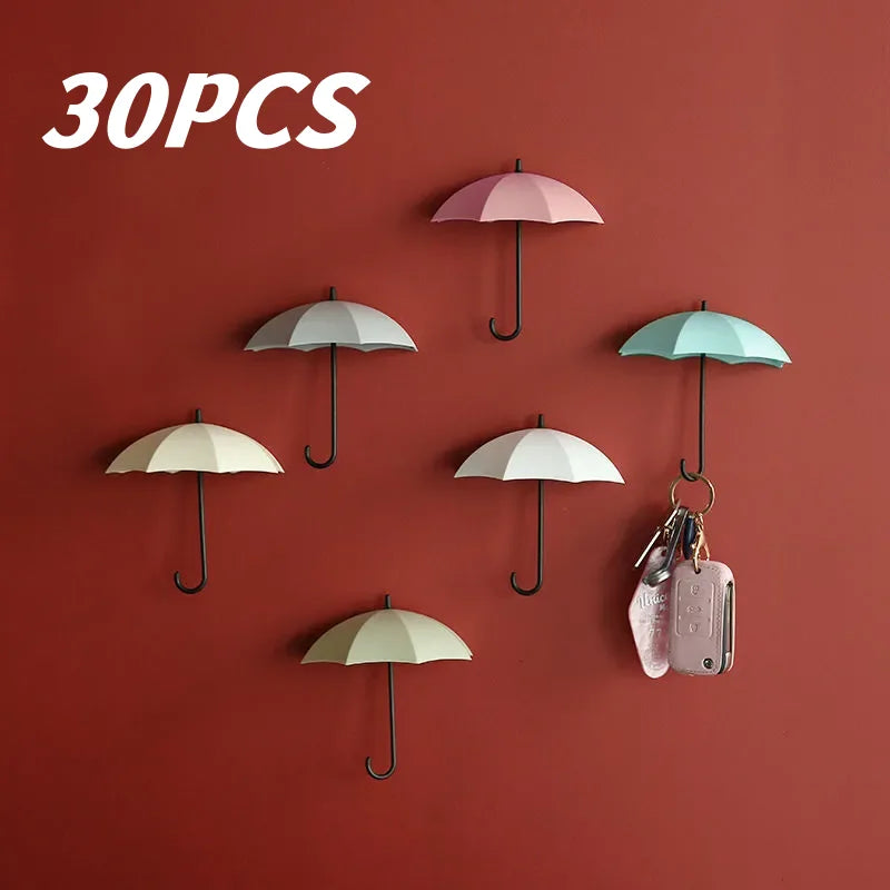 Cute Umbrella Shaped Hooks No-Punch Wall Hooks Kitchen Bathroom Coat Rack Key Organizer Hooks Home Storage Shelf Hooks