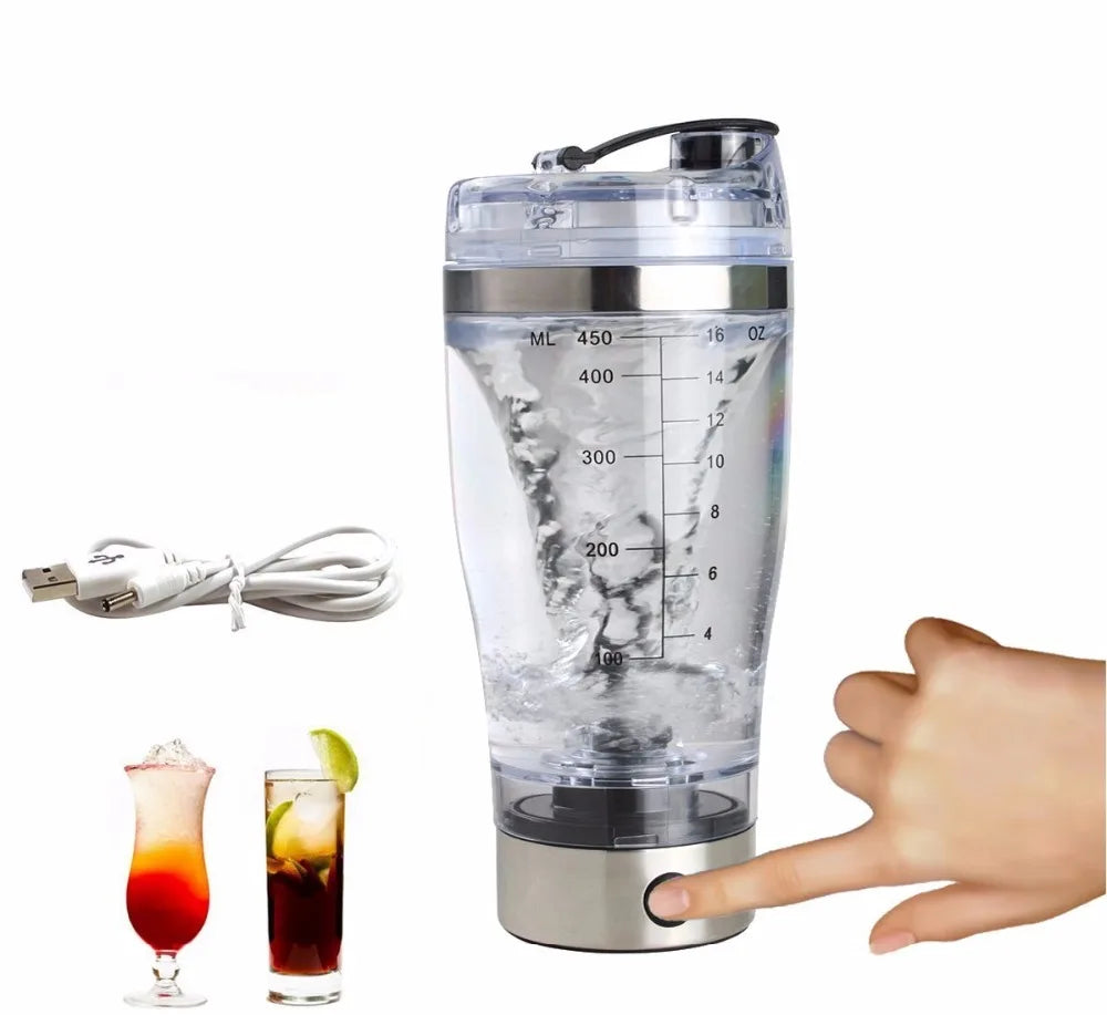 Custom Color 450ml Food Grade Vortex Stirrer Protein Sport Shaker Bottle Portable USB Rechargeable Gym Mixer Cup