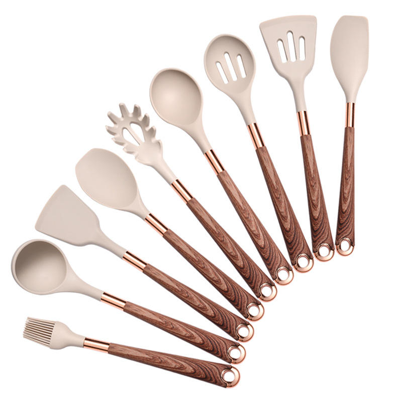 10-Piece Silicone Kitchen Utensil Set with Wooden Handles – Non-Stick Cooking Tools