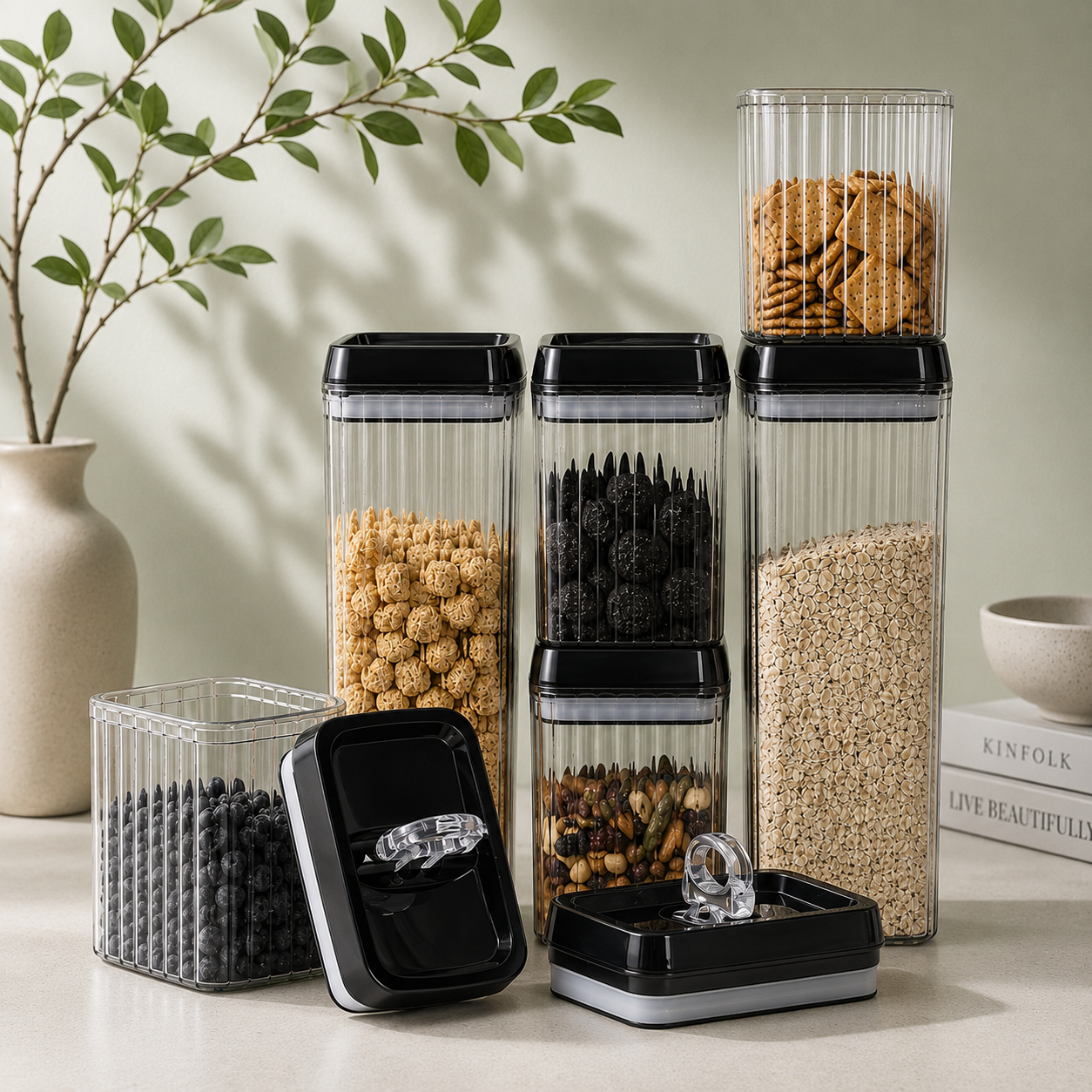 5 Textured Food Storage Containers Set