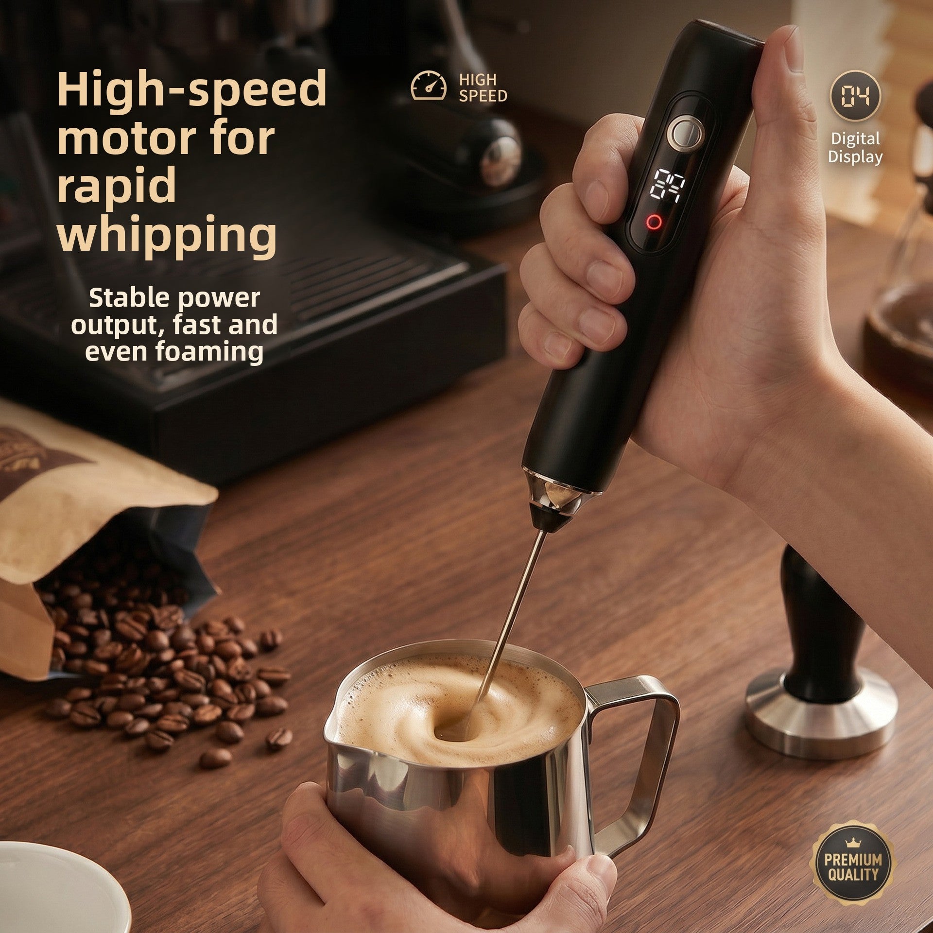 Handheld Milk Frother with Digital Display