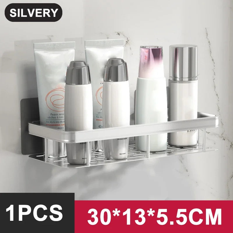 Bathroom Shelf Kitchen Storage Organizer Aluminum Alloy Shower Shelf Bathroom Accessories No Drilling Wall Shelf