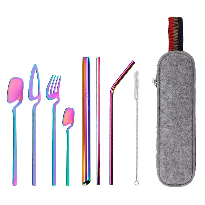 Portable Stainless Steel Cutlery Set – Reusable Travel Utensils with Zipper Storage Case
