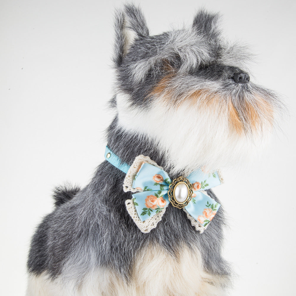 Adjustable Floral Lace Pet Bow Tie Collar – Elegant Diamond Lace Bow Tie for Cats & Dogs