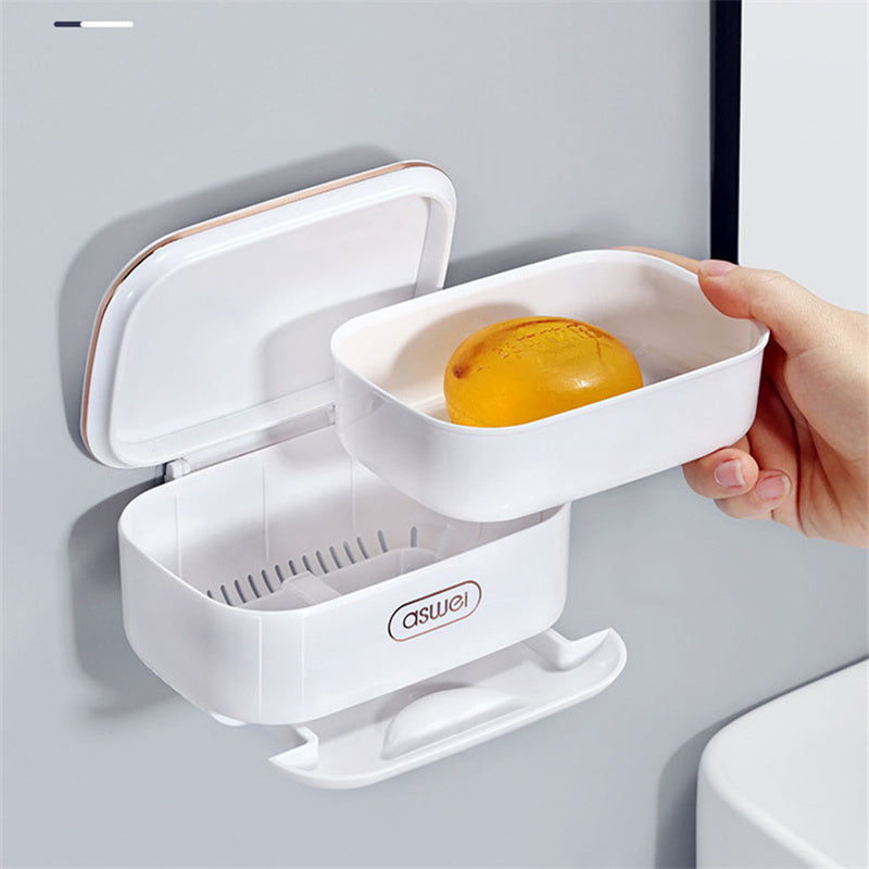 Flip-Top Soap Box Wall-Mounted Draining Soap Holder