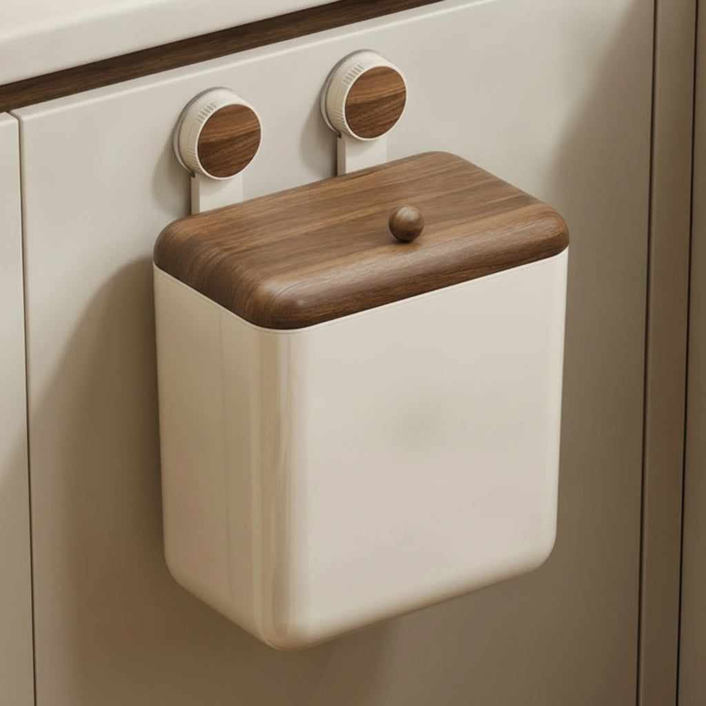 Wall-Mounted Trash Bin Space-Saving Kitchen Trash Bin with Lid Compact Modern for Apartment