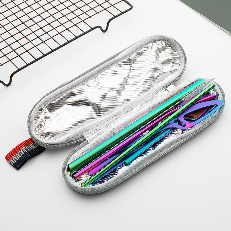 Portable Stainless Steel Cutlery Set – Reusable Travel Utensils with Zipper Storage Case