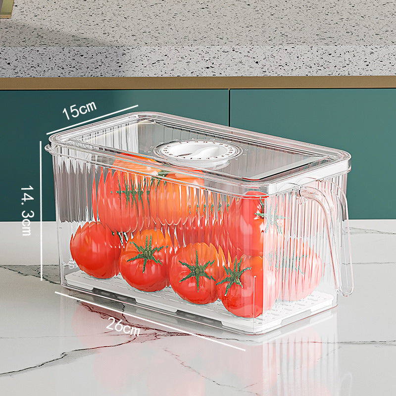 Stackable Refrigerator Storage Box with Drain Tray & Lid – Clear Food Storage Container with Handle