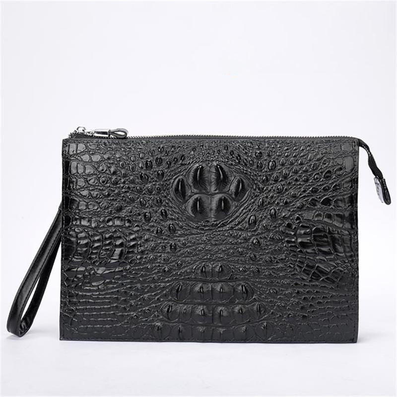 Men's Genuine Leather Underarm Bag – Crocodile Embossed Cowhide Clutch with Zipper