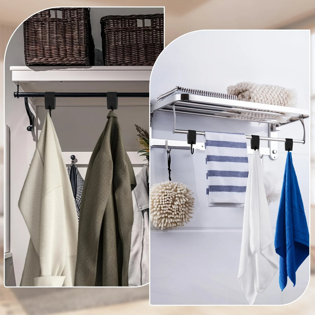 5Pcs Oval Lychee Pattern Pu Faux Leather + S-Shaped Auxiliary Hooks, Retro Fashion Creative Design Hooks, Can Support 20kg, Suitable for Home Auxiliary Hooks, Kitchen Utensil Hooks, Bathroom Storage Hooks, Multi-Functional Use, Suitable for All Seasons