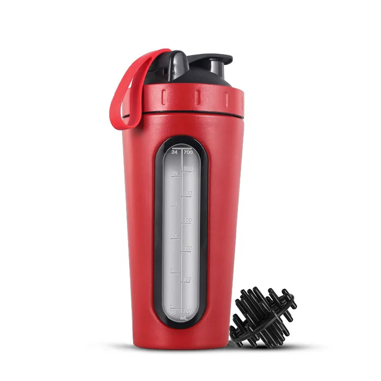 1Pc Stainless Steel Sports Water Mugs Shaker Bottles With Scale, Outdoor Gym Fitness Shake Cup Protein Powder Mixer Bottle 700ML