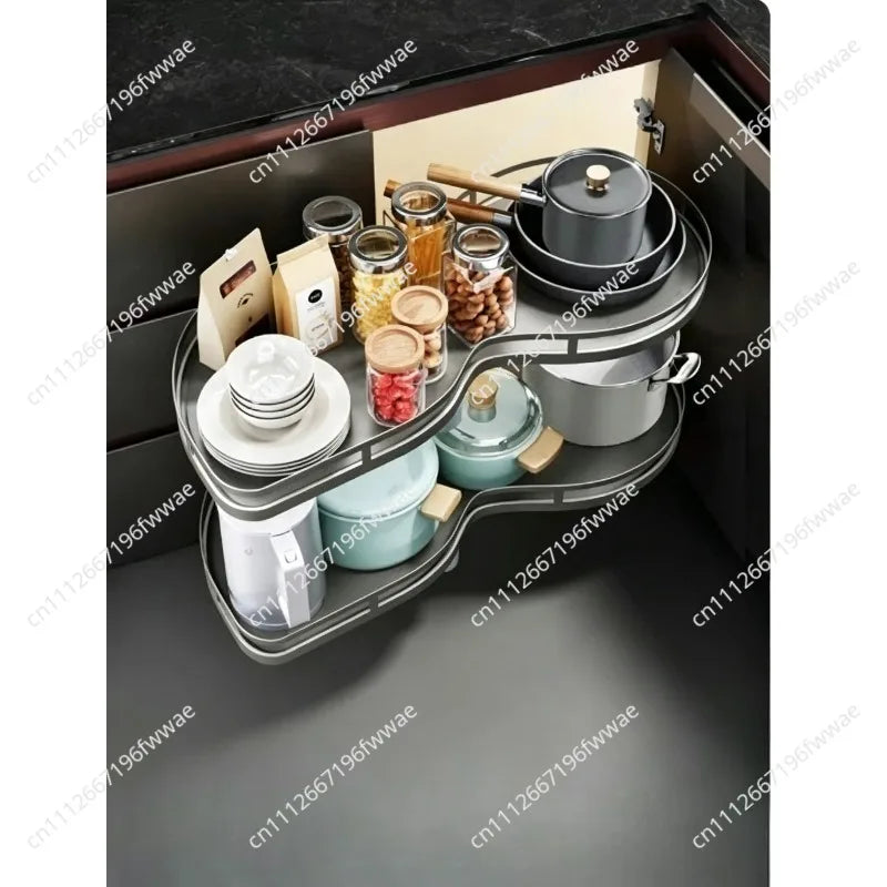 Cabinet Corner Basket Drawer Stainless Steel Double-Layer Whirl Pull-out Storage Organize Kitchen Rs Removable,Height Adjustable