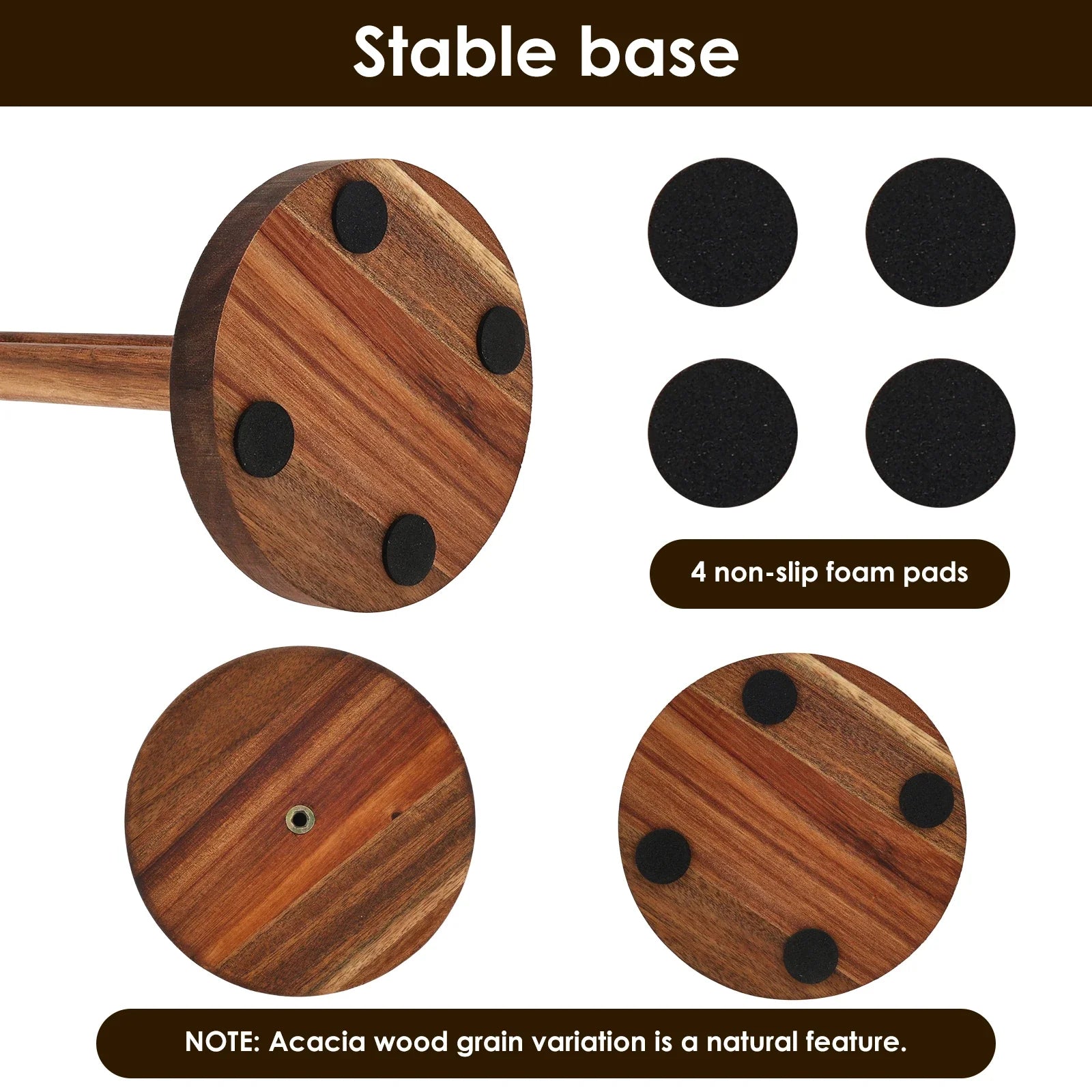 Wooden Paper Towel Holder Standing Kitchen Paper Roll Holder with Non Slip Foam Pad Bathroom Countertop Roll Paper Storage Rack
