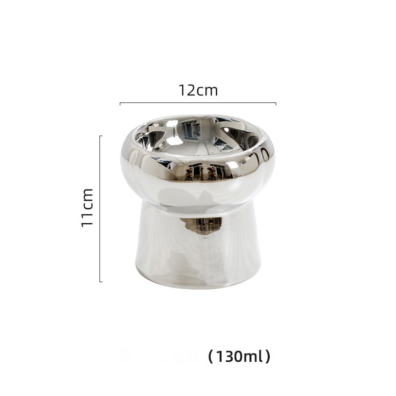 Electroplated Mirror Ceramic Pet Bowl – Premium Food & Water Bowl for Cats & Small Dogs