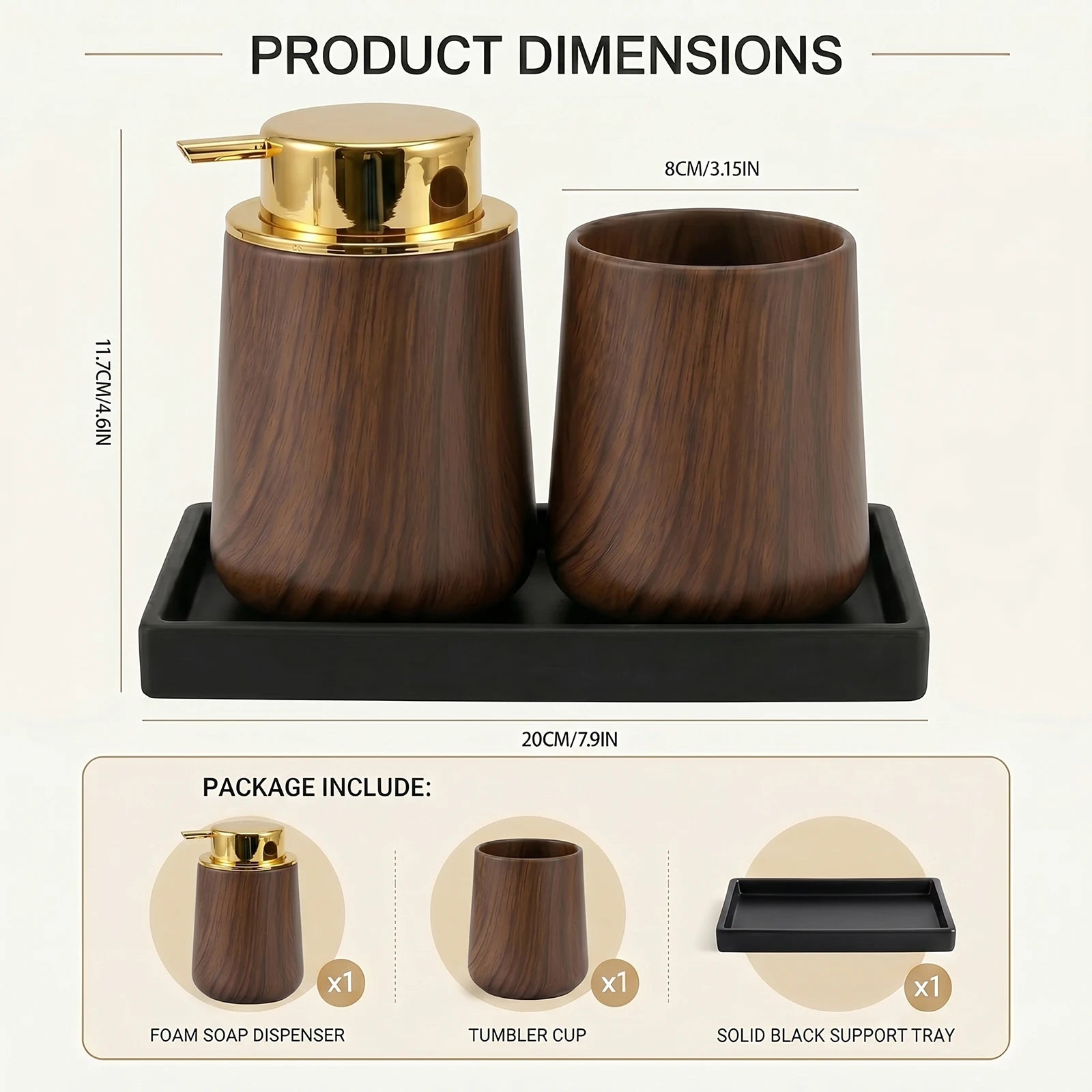 Cotton Lotion Hand Toothpaste Brush Storage Countertop Accessories Walnut Foam Soap Dispenser Bottle Set for Kitchen Bathroom