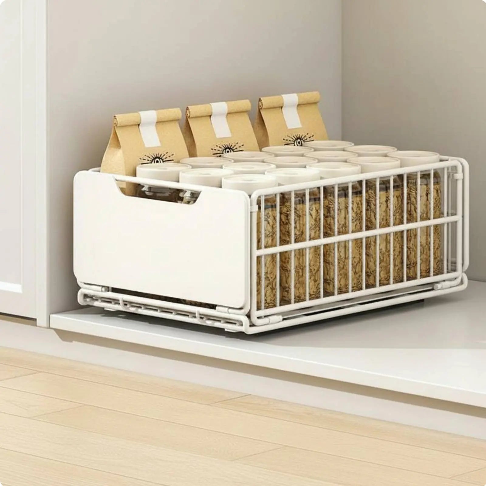 Under Sink Organizer Foldable Sliding Cabinet Basket Pull-Extendable Cabinet Drawer Effortless Gliding Kitchen Pull-Extendable