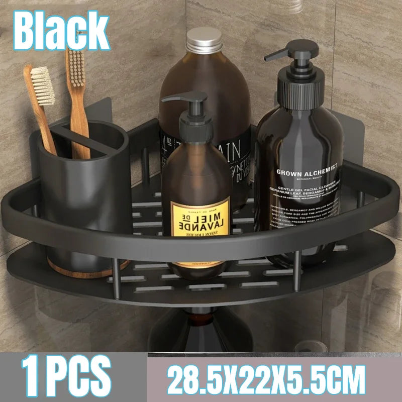 Bathroom Shelf Kitchen Storage Organizer Aluminum Alloy Shower Shelf Bathroom Accessories No Drilling Wall Shelf