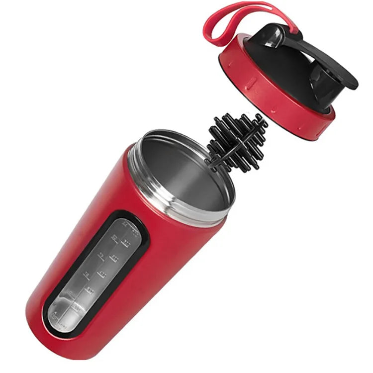 1Pc Stainless Steel Sports Water Mugs Shaker Bottles With Scale, Outdoor Gym Fitness Shake Cup Protein Powder Mixer Bottle 700ML