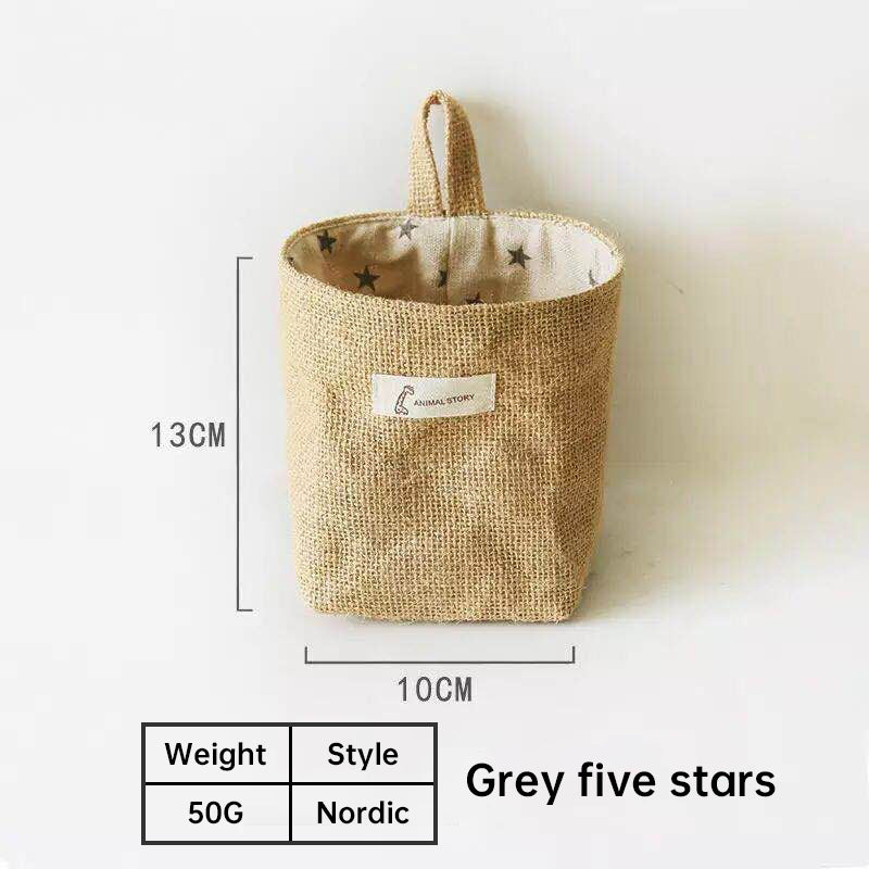 Cotton and Linen Storage Hanging Bag Wall Hanging Behind The Door Tabletop Debris Jute Storage Bag Bathroom