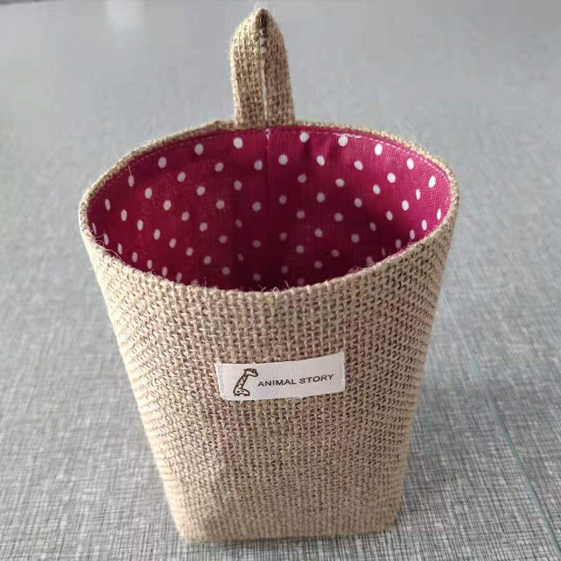 Cotton and Linen Storage Hanging Bag Wall Hanging Behind The Door Tabletop Debris Jute Storage Bag Bathroom