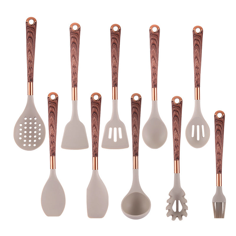 10-Piece Silicone Kitchen Utensil Set with Wooden Handles – Non-Stick Cooking Tools
