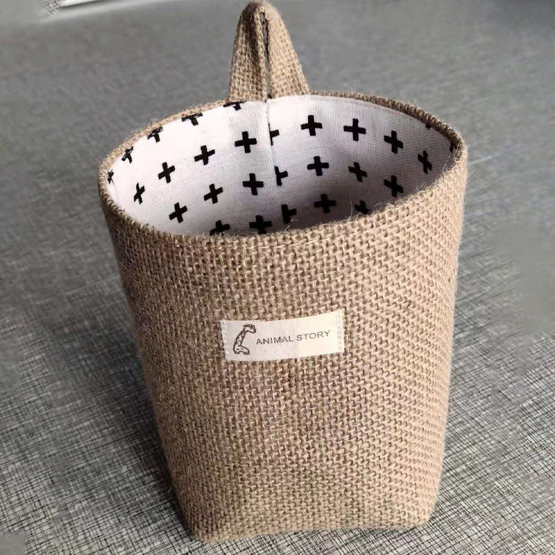 Cotton and Linen Storage Hanging Bag Wall Hanging Behind The Door Tabletop Debris Jute Storage Bag Bathroom