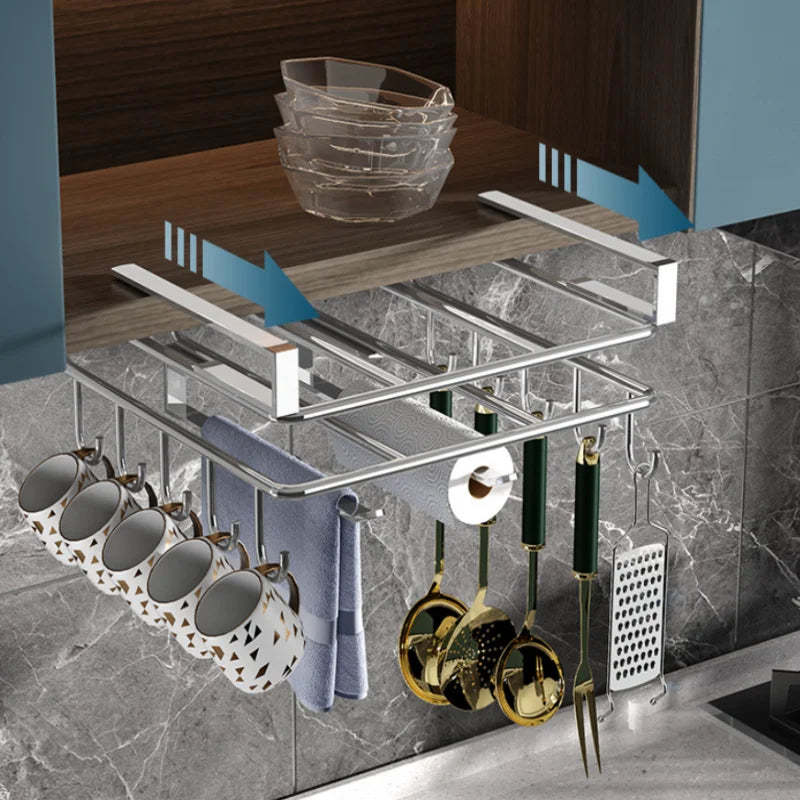 No-Drill 304 Stainless Steel 2-Tier Cabinet Organizer, Multifunctional Rack for Cutting Boards, Towels & Cups, Kitchen Storage
