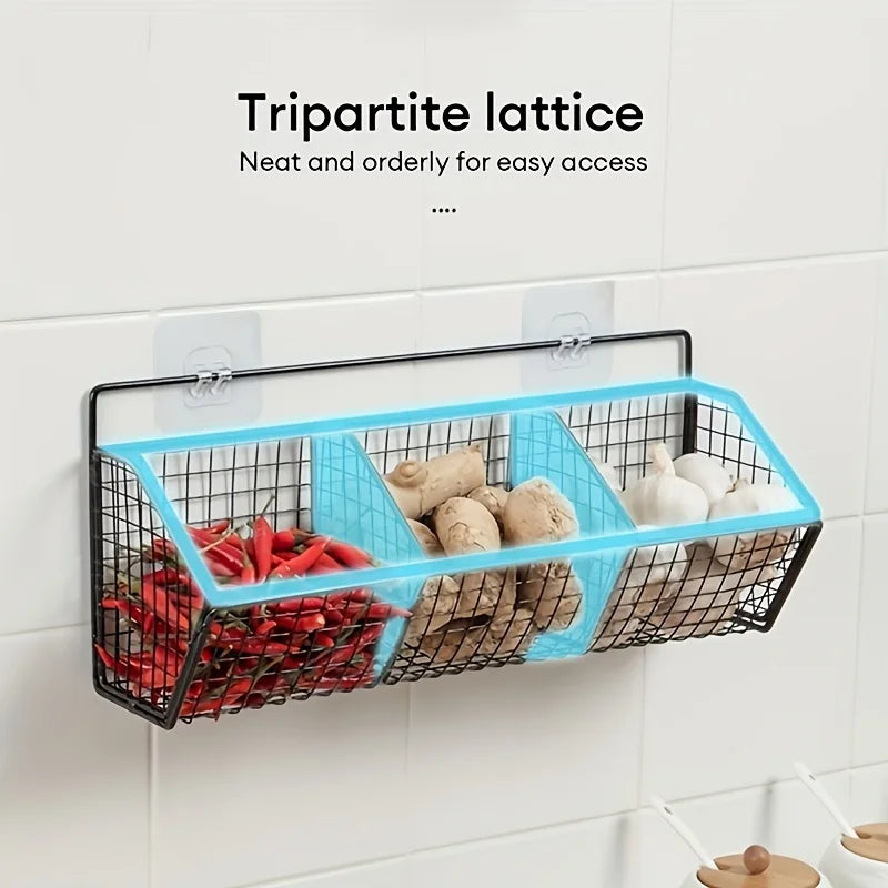 Wall-Mounted Metal Storage Basket – Kitchen Organizer for Onions, Garlic, Potatoes & Pantry Essentials