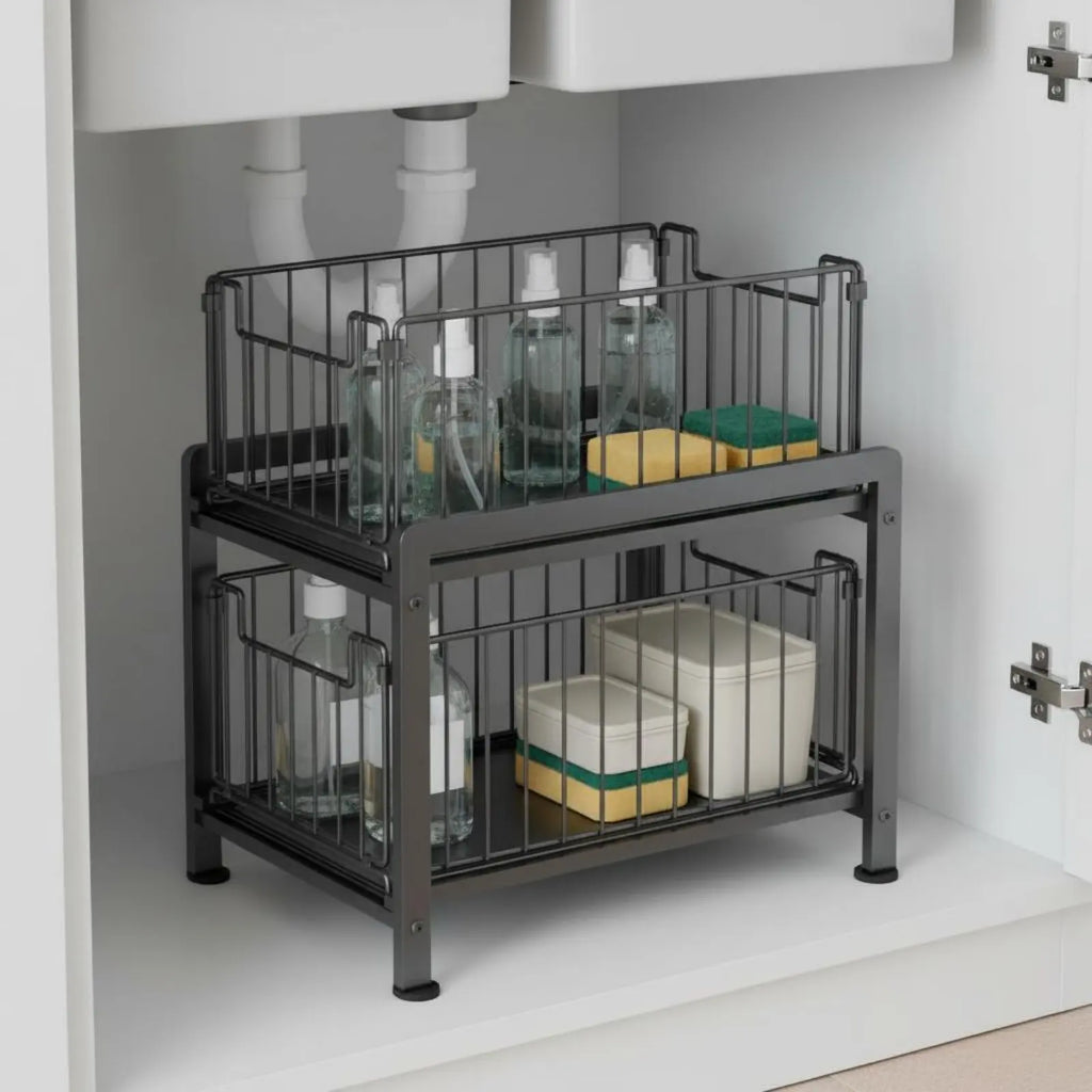 Under Sink Pull Extendable Shelf Versatile Under Sink Storage Shelf Cabinet Sliding Drawer Rack Sturdy Construction for Kitchen