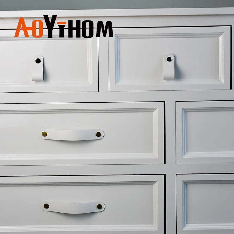 AOYIHOM Modern Minimalist Kitchen Cabinet Storage Leather Pulls White Nordic Cowhide Furniture Handle Drawer Wardrobe Door Knob