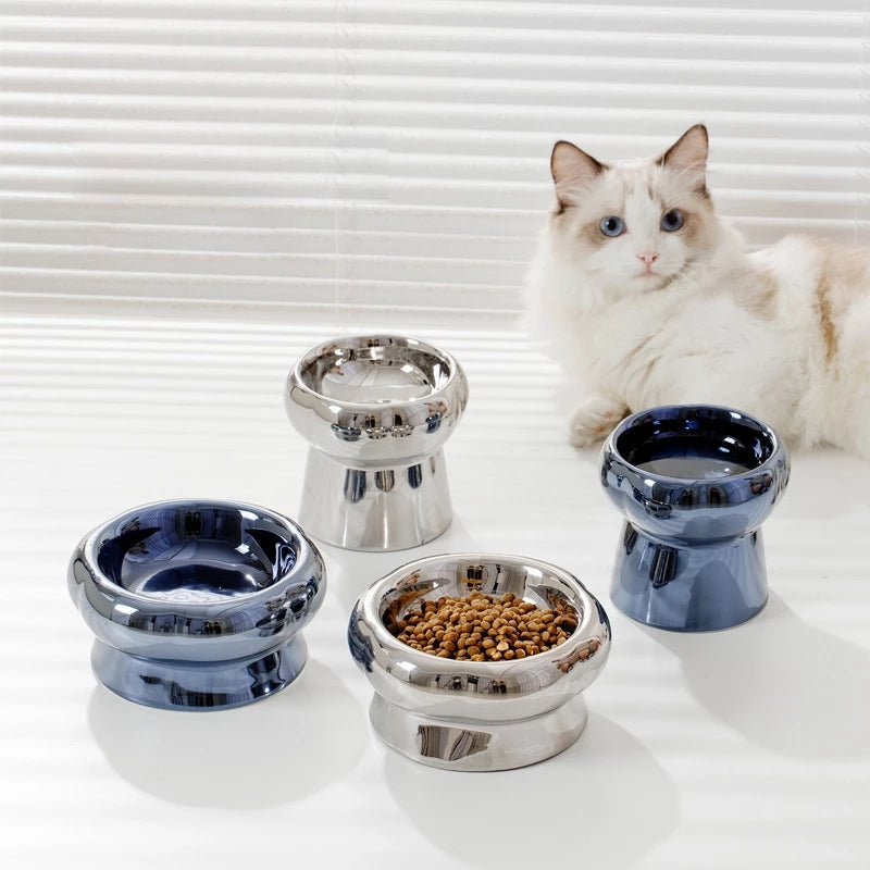 Electroplated Mirror Ceramic Pet Bowl – Premium Food & Water Bowl for Cats & Small Dogs
