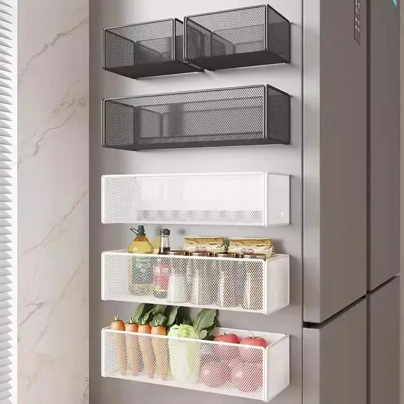 Strong Magnetic Refrigerator Side Hanging Rack, No-Drill Kitchen Gap Storage Basket, Organizer Bin for Seasoning & Small Items