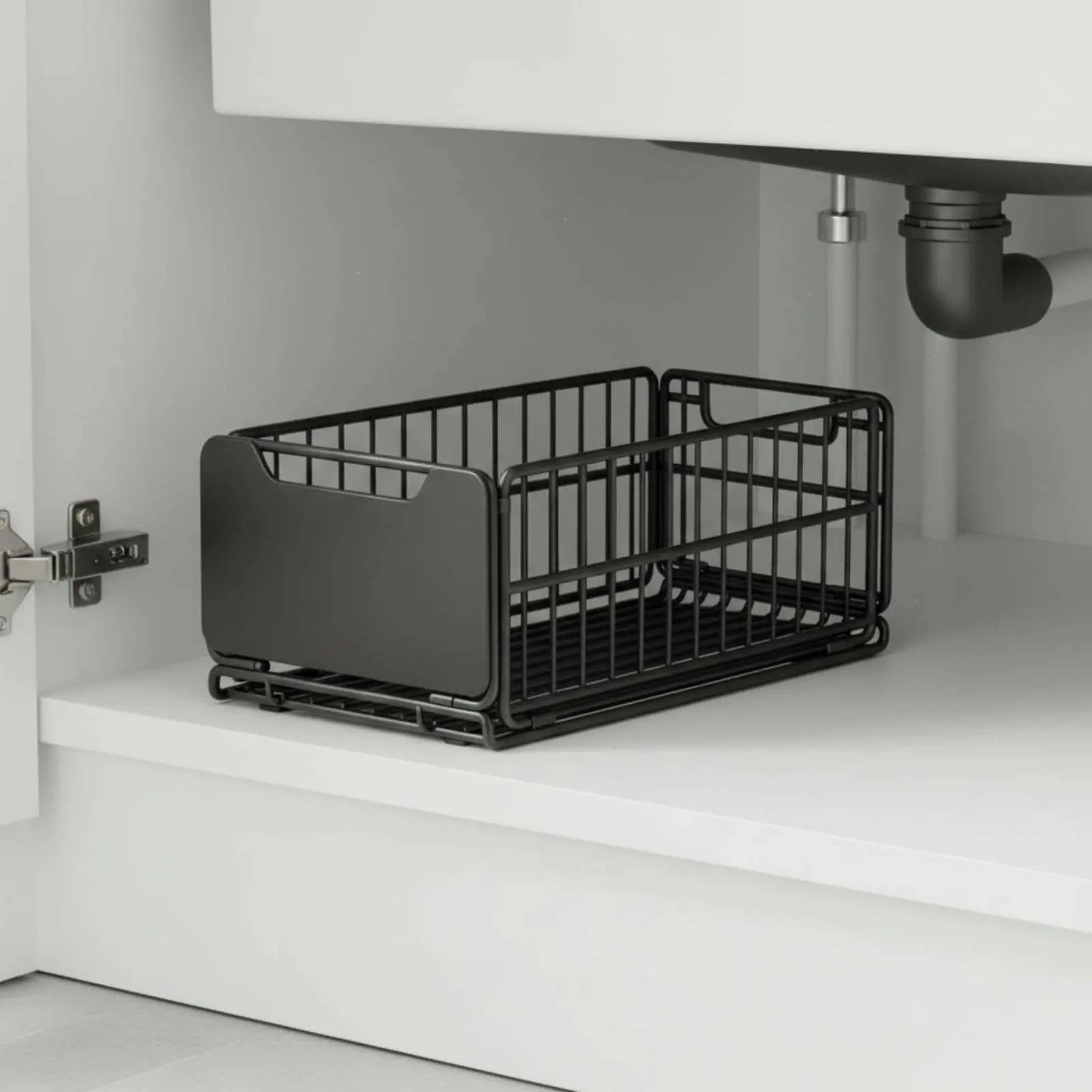 Under Sink Organizer Foldable Sliding Cabinet Basket Pull-Extendable Cabinet Drawer Effortless Gliding Kitchen Pull-Extendable