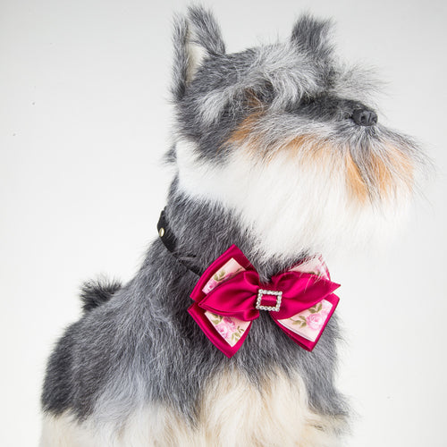Adjustable Pet Bow Tie Collar – Stitched Silk Diamond Print Bow Tie for Cats & Dogs