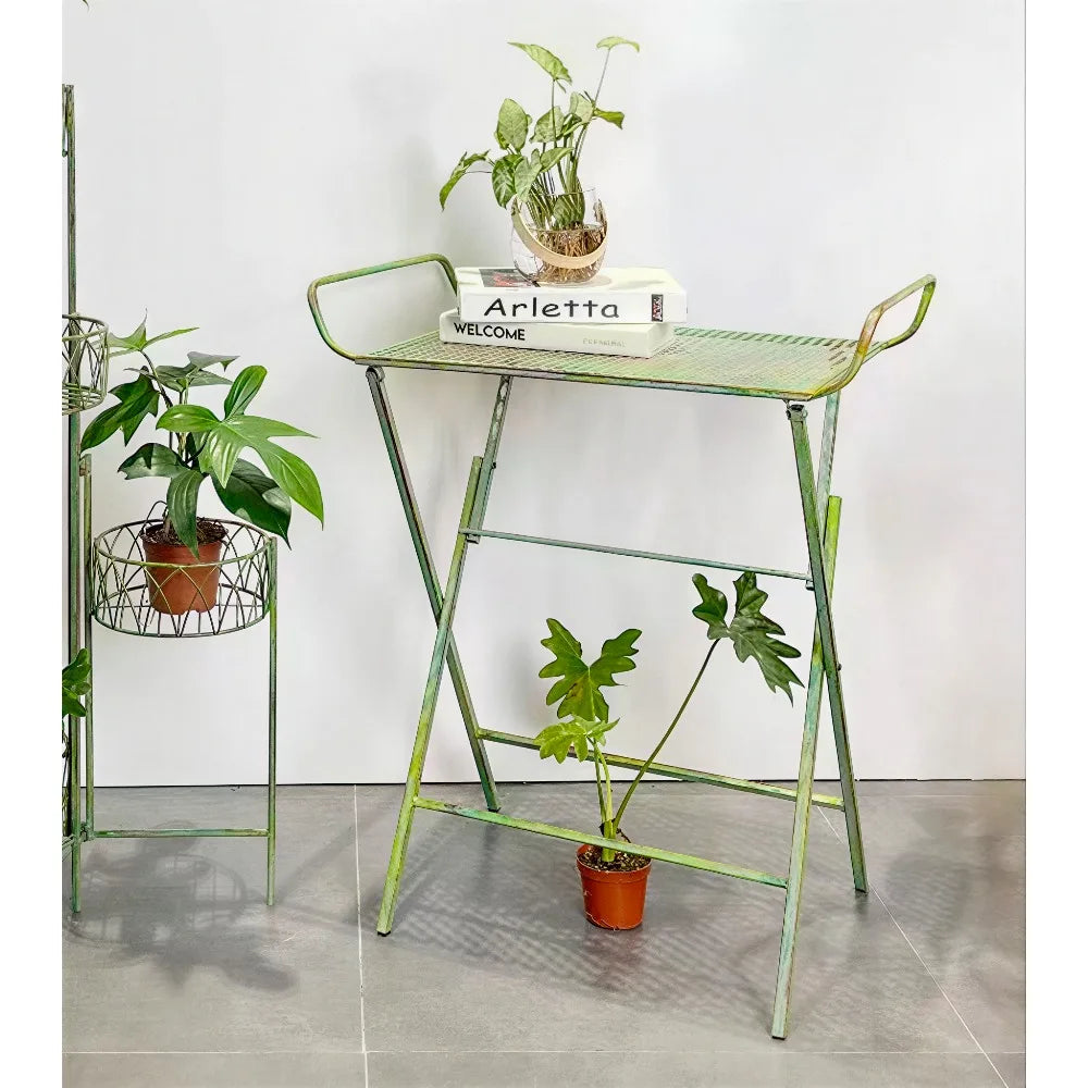 Folding Metal Side Table – Portable Indoor & Outdoor Tray Table for Patio, Balcony & Living Room