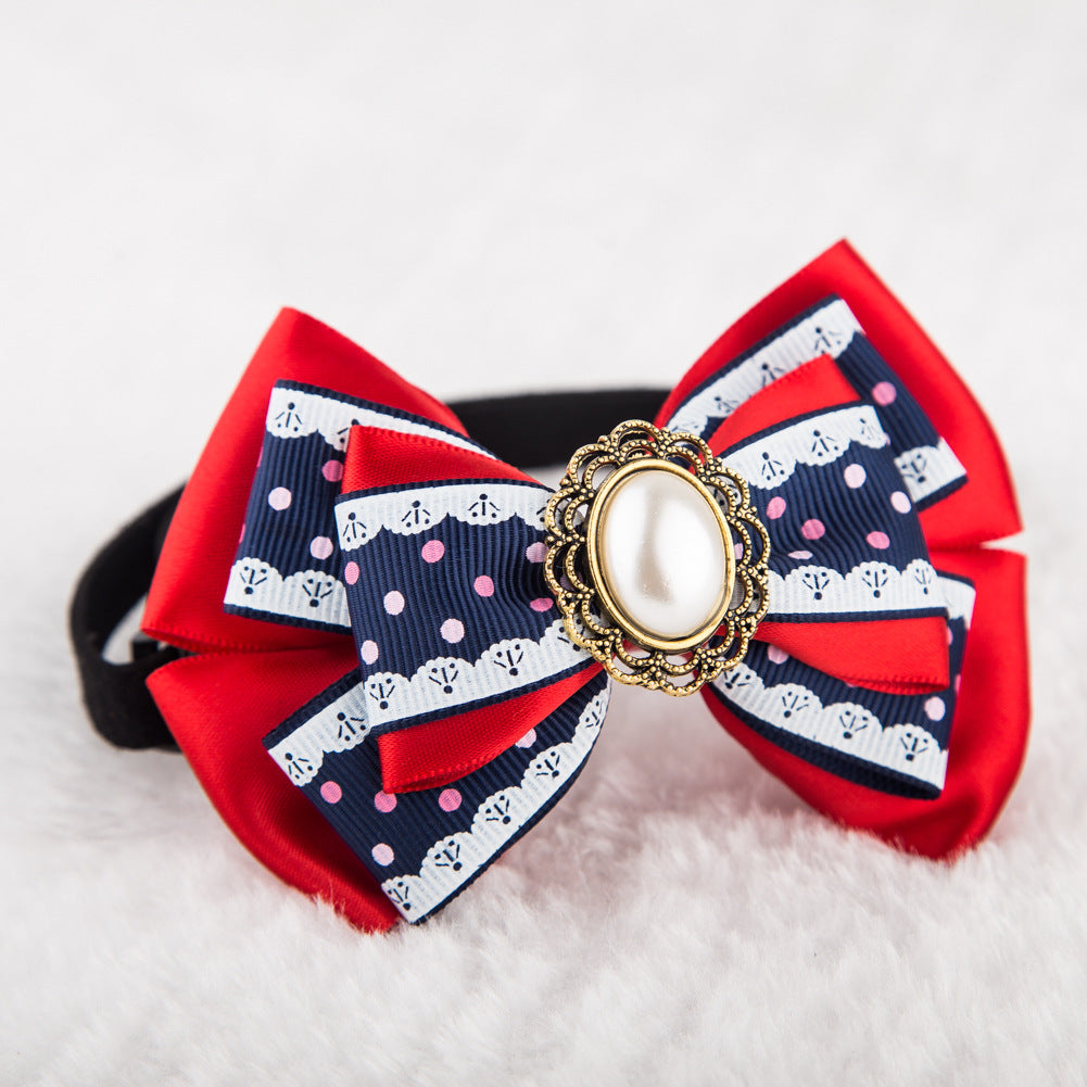 Adjustable Pet Bow Tie Collar – Stitched Silk Diamond Print Bow Tie for Cats & Dogs