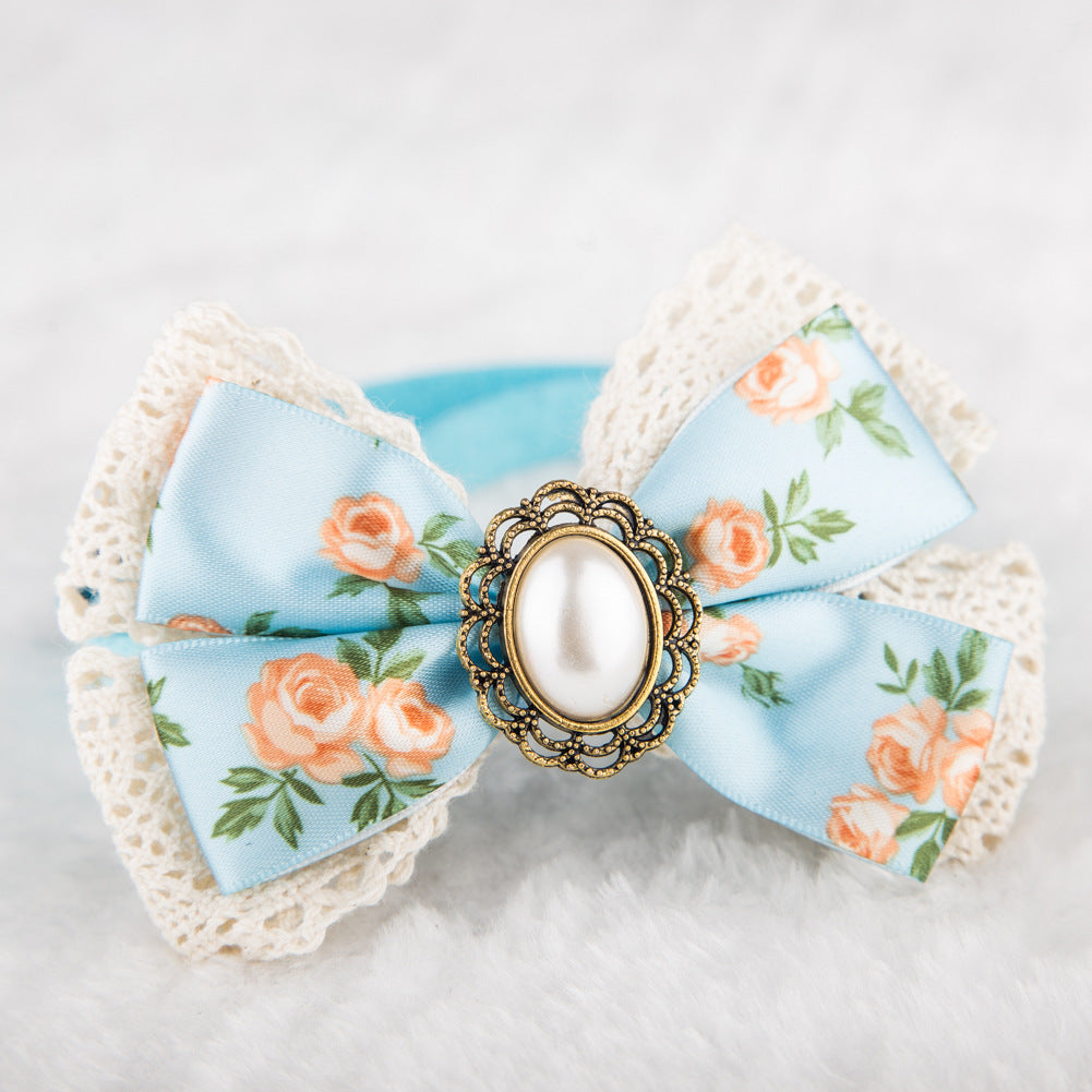 Adjustable Floral Lace Pet Bow Tie Collar – Elegant Diamond Lace Bow Tie for Cats & Dogs