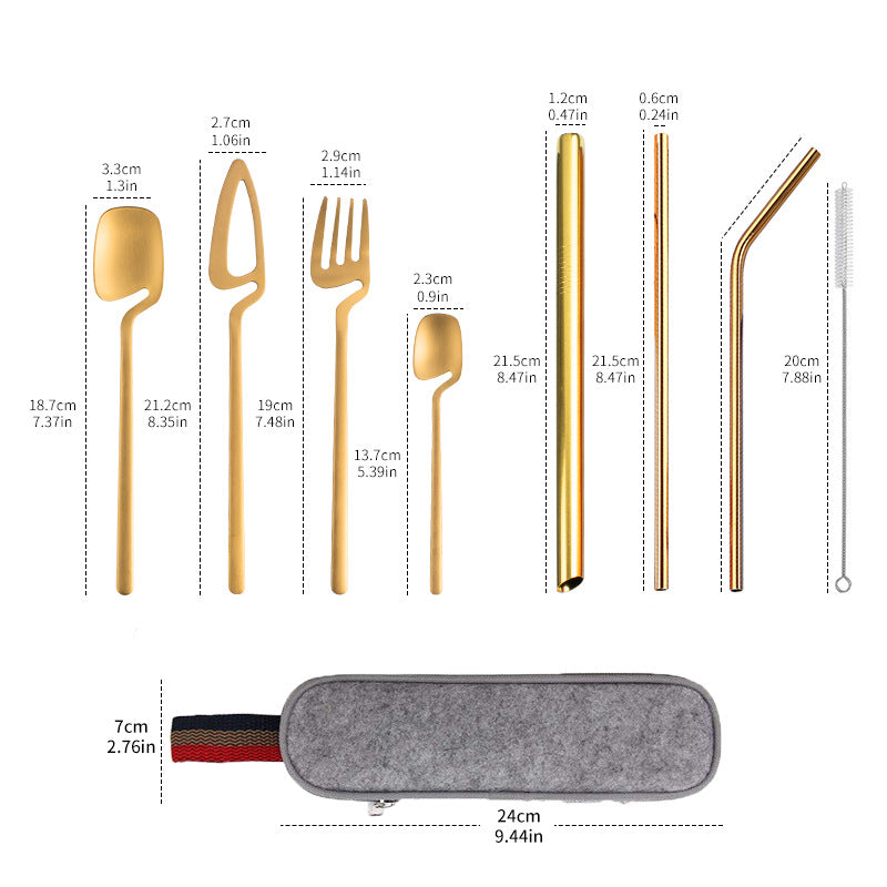 Portable Stainless Steel Cutlery Set – Reusable Travel Utensils with Zipper Storage Case