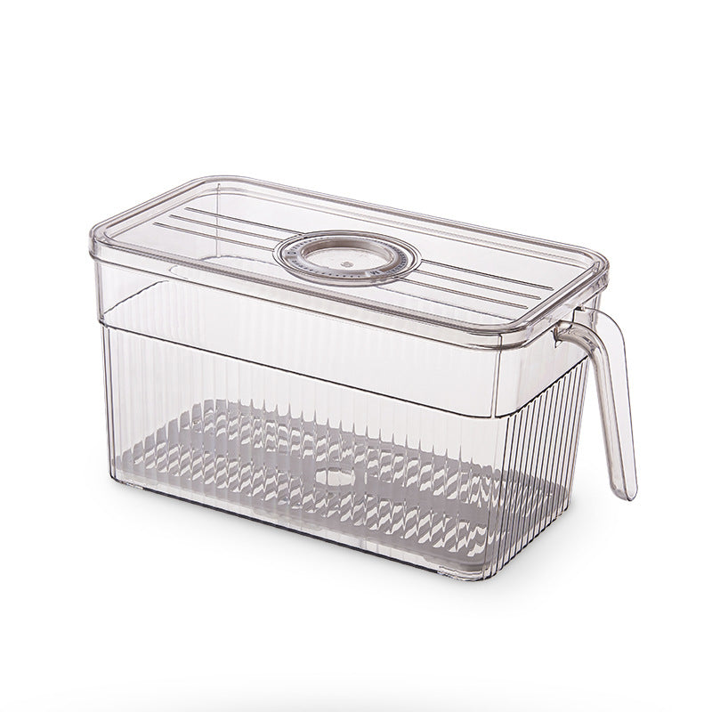 Stackable Refrigerator Storage Box with Drain Tray & Lid – Clear Food Storage Container with Handle