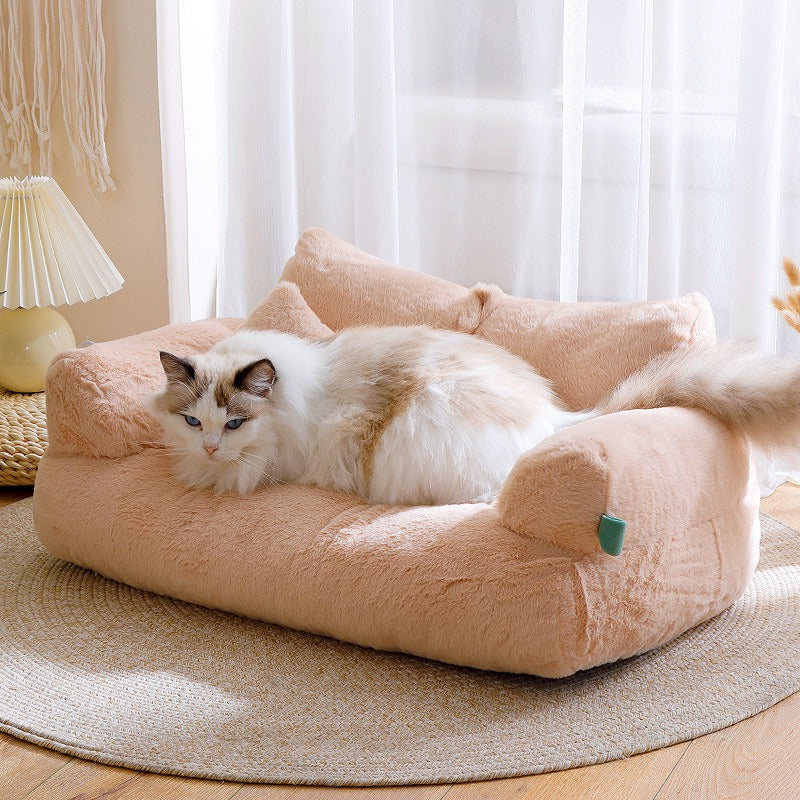Luxury Plush Pet Sofa Bed – Cozy Warm Cat & Small Dog Bed with Pillow